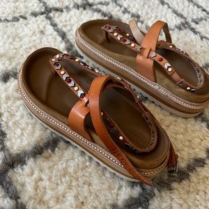 Isabel Marant size 38 (8 US) brown leather Embellished cross-strap sandals